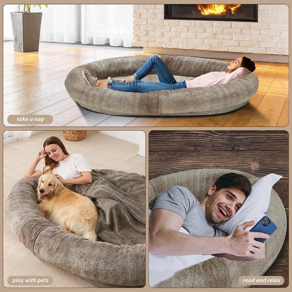 Large Human Dog Bed Bean Bag Bed for Giant Beanbag Dog Bed with , Families, Pets,72"x48"x10" (Brown)freight free