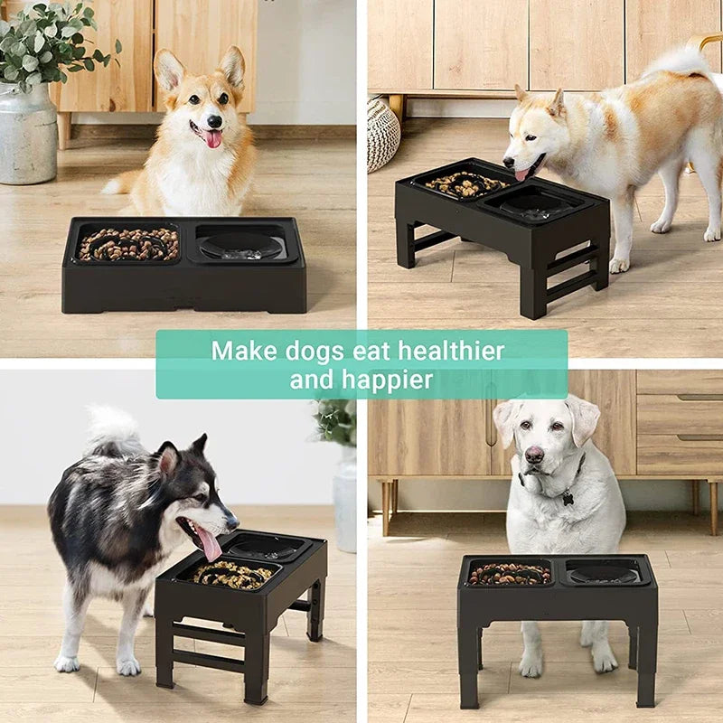 Prevent Overflow Pet Food Basin Stainless Steel Dog Cat Bowl Adjustable Height Folding Table Drinking Eating Dual-purpose Bowl