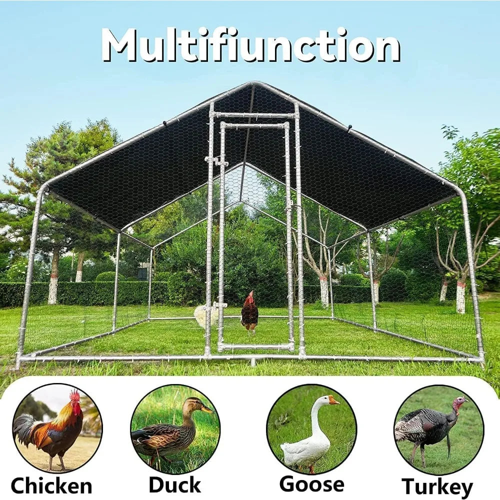 Large Metal Chicken Coop, Heavy Duty Spire Shaped Duck Chicken Hen House Outdoor Chicken Pen with Waterproof & Anti-UV Cover