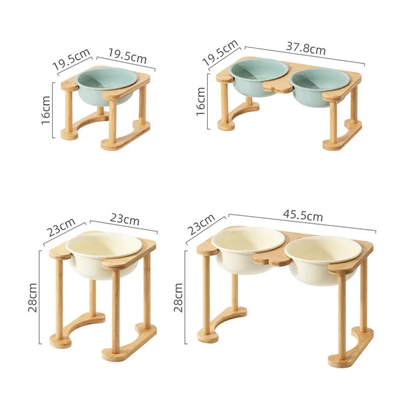 Big Dogs Dining Table Elevated Pet Double Food Water Bowls with Wooden Stand Medium Dog Drinking Eating Feeding Feeders