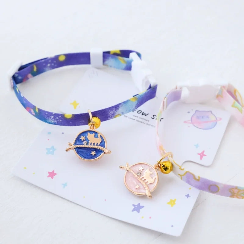 ins styal Cat Collar Safety moon cat Small Dog Tie Adjustable Neck Strap for Puppy Kittens cute pet Necklace with bell