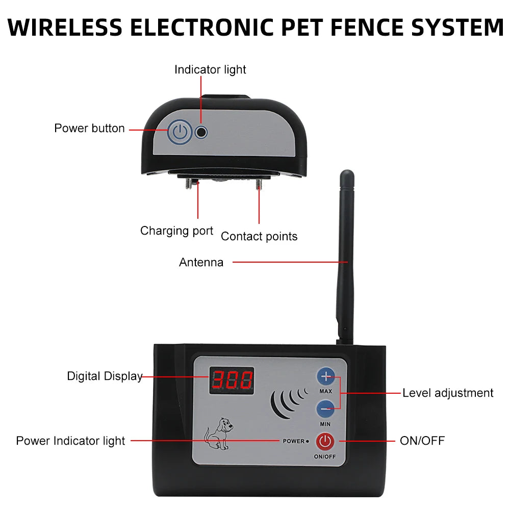 Wireless Pet Fence Rechargeable Waterproof Anti Runaway Pet Electric Fence System Pet Dog Training Collar