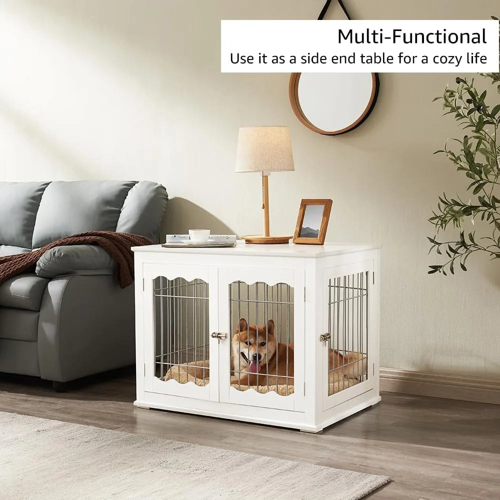 Furniture Style White Dog Crate for Medium Dogs, Indoor Aesthetic Puppy Kennel, Modern Decorative Wood Wire Pet House Dog Cage