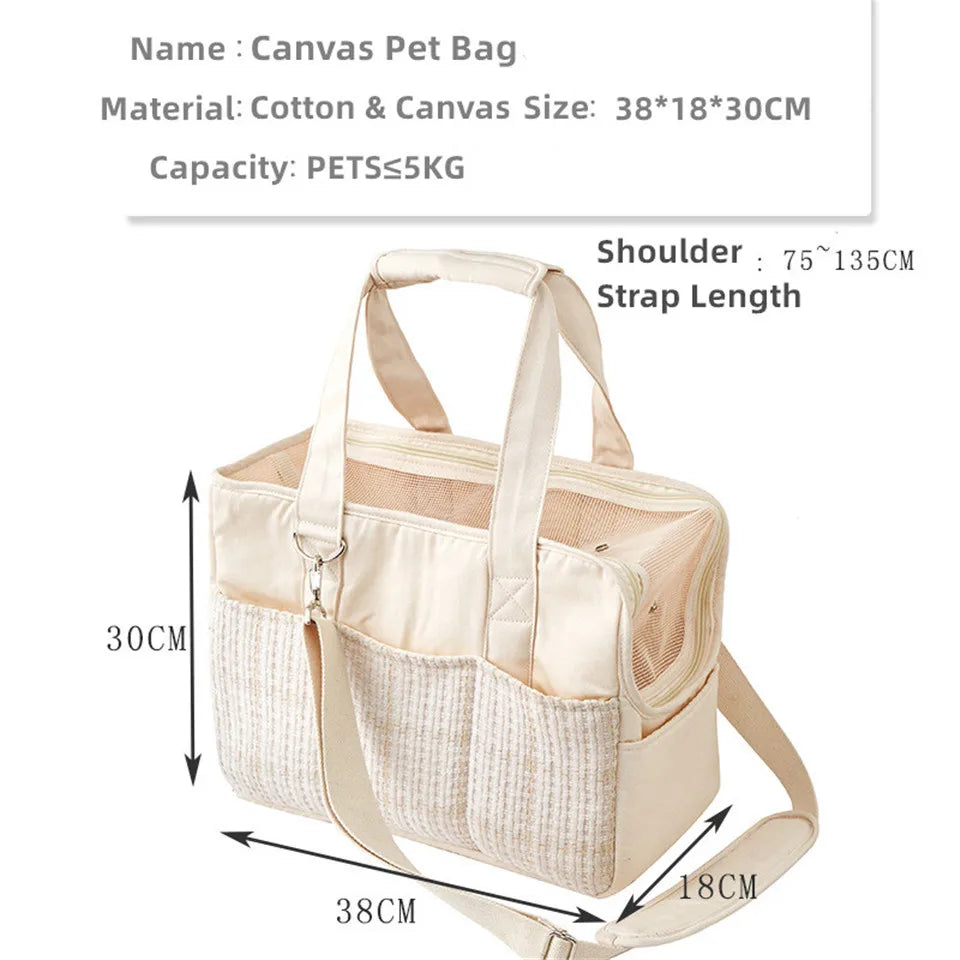 Outing Portable Cotton Canvas Cat Shoulder Bag Dog Bag Lightweight Breathable Mesh Pet Messenger Bag With Pocket&Mat Pet Supplie