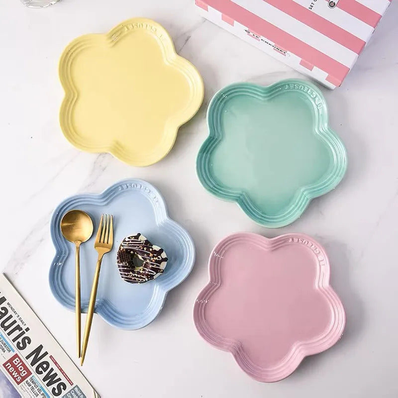 Enamel Cute Ceramic Lace Dishes Plates Creative Wave Dessert Dish Fruit Snack Plate Home Dinnerware Decoration Tableware