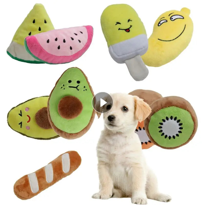 Puppy Dog Plush Squeaky Toys for Small Medium Dogs Fruit Kiwi Avocado Aggressive Chewers for Pet Cat Products Puppy Accessories