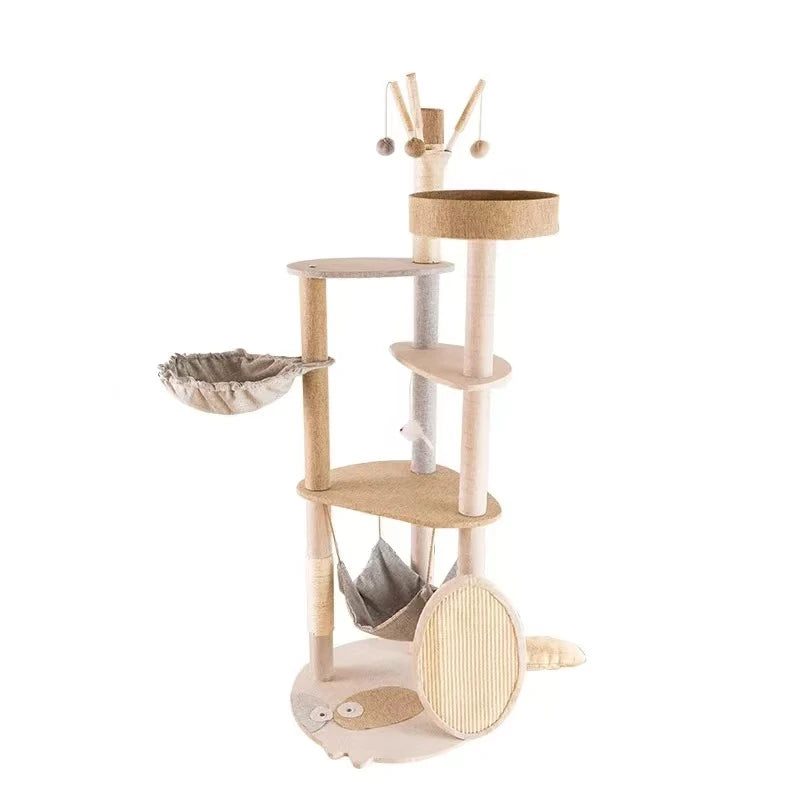 Cat Climbing Frame Indoor Deluxe Integrated Large Cat Climbing Frame Multi Layer Wooden With Sisal Rope Pet Claw Sharpener