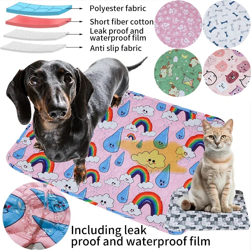 Print Washable Pet Dog Pee Pad Reusable Absorbent Diaper Mat Dogs Training Pad Pets Bed Urine Mat for Pet Car Seat Protect Cover