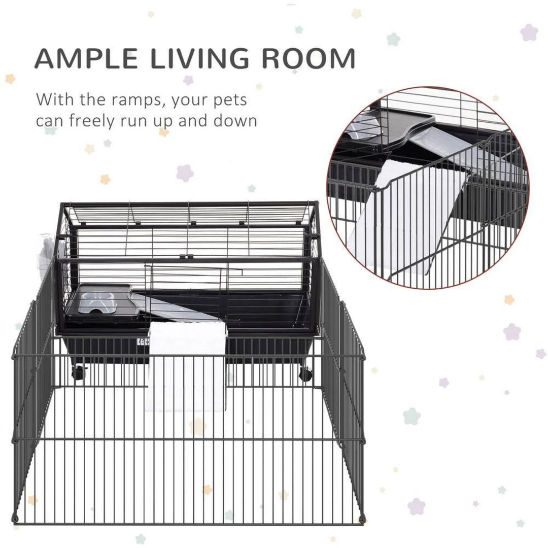 US Small Animal Cage Bunny Playpen with Main House and Run for Small Rabbit, Guinea Pigs, Chinchilla 35 in. L