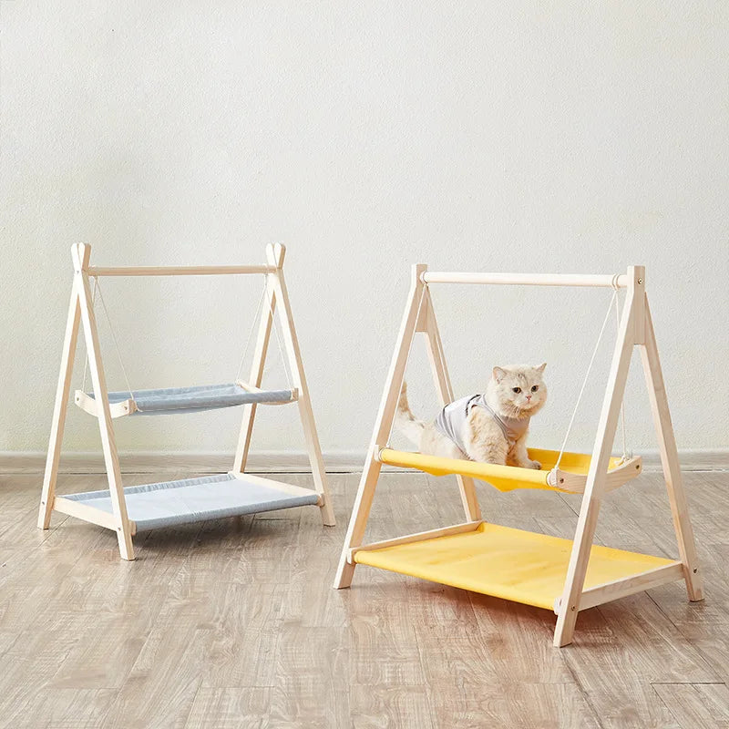 Bunk Cat Bed Pet Bed Wooden Cradle Bed Does Not Occupy The Cat Nest Off The Ground Moisture-proof Removable Washable Hammock