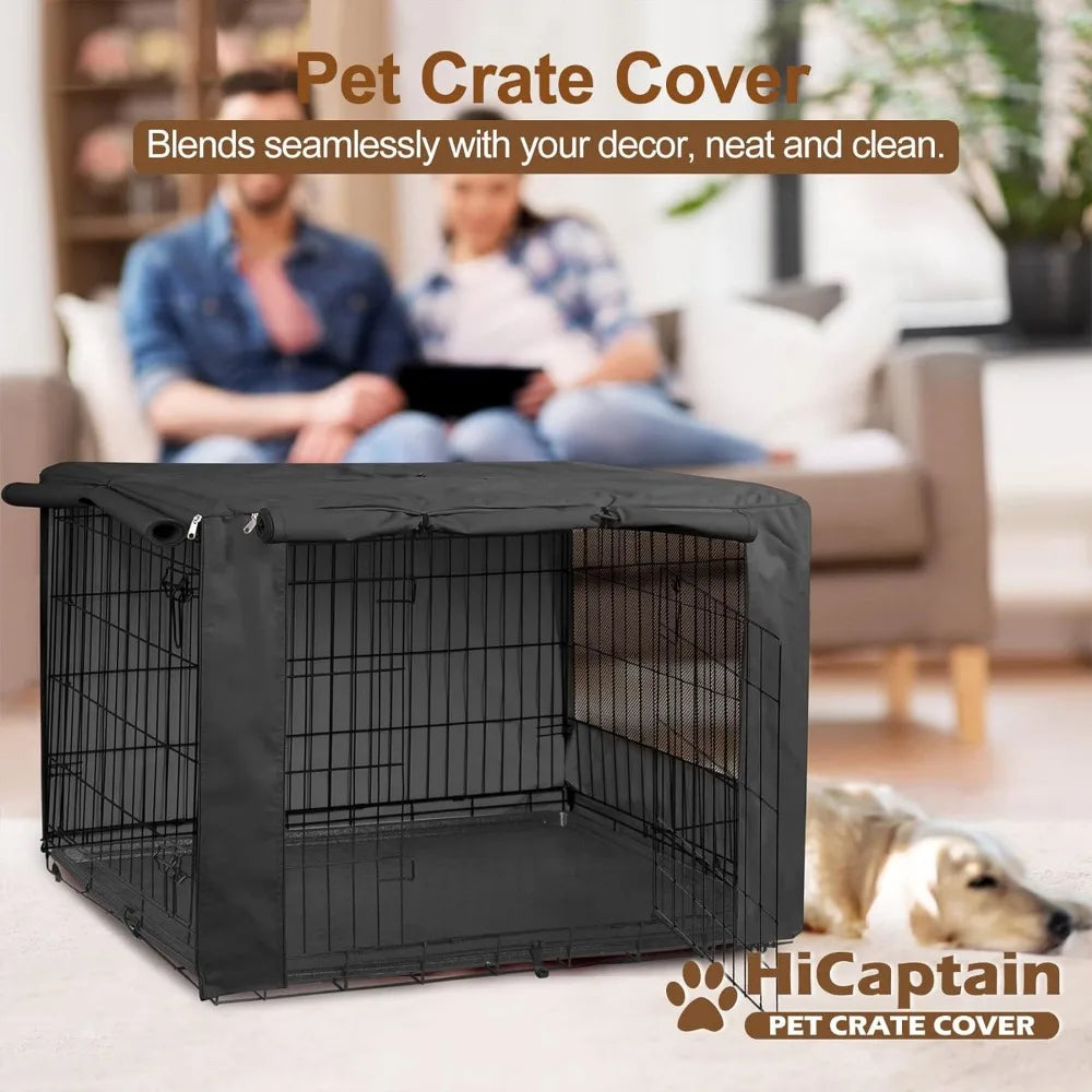 Folding Metal Dog Crate Cover for 42 Inch Wire Pet Cage (Black)