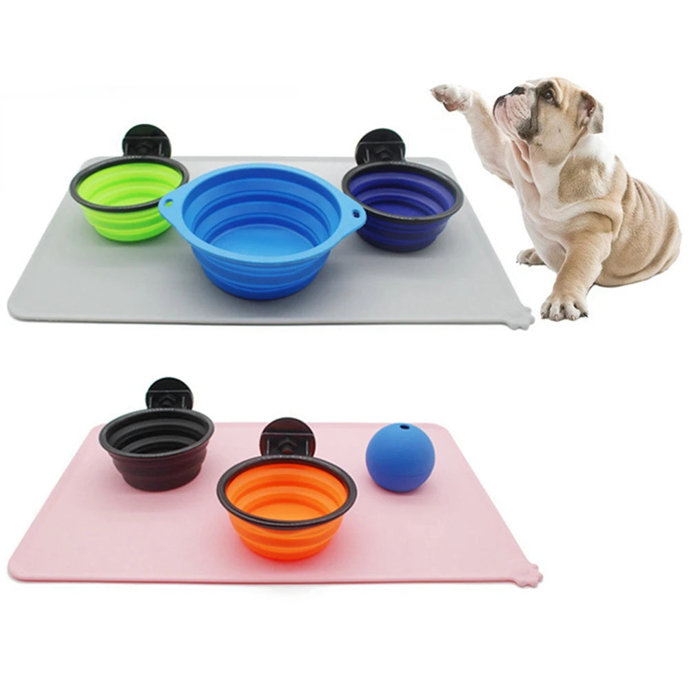 Silicone Dog Cat Bowl Mat with High Lips Non-Stick Waterproof Food Feeding Pad Puppy Feeder Tray Water Cushion Placemat