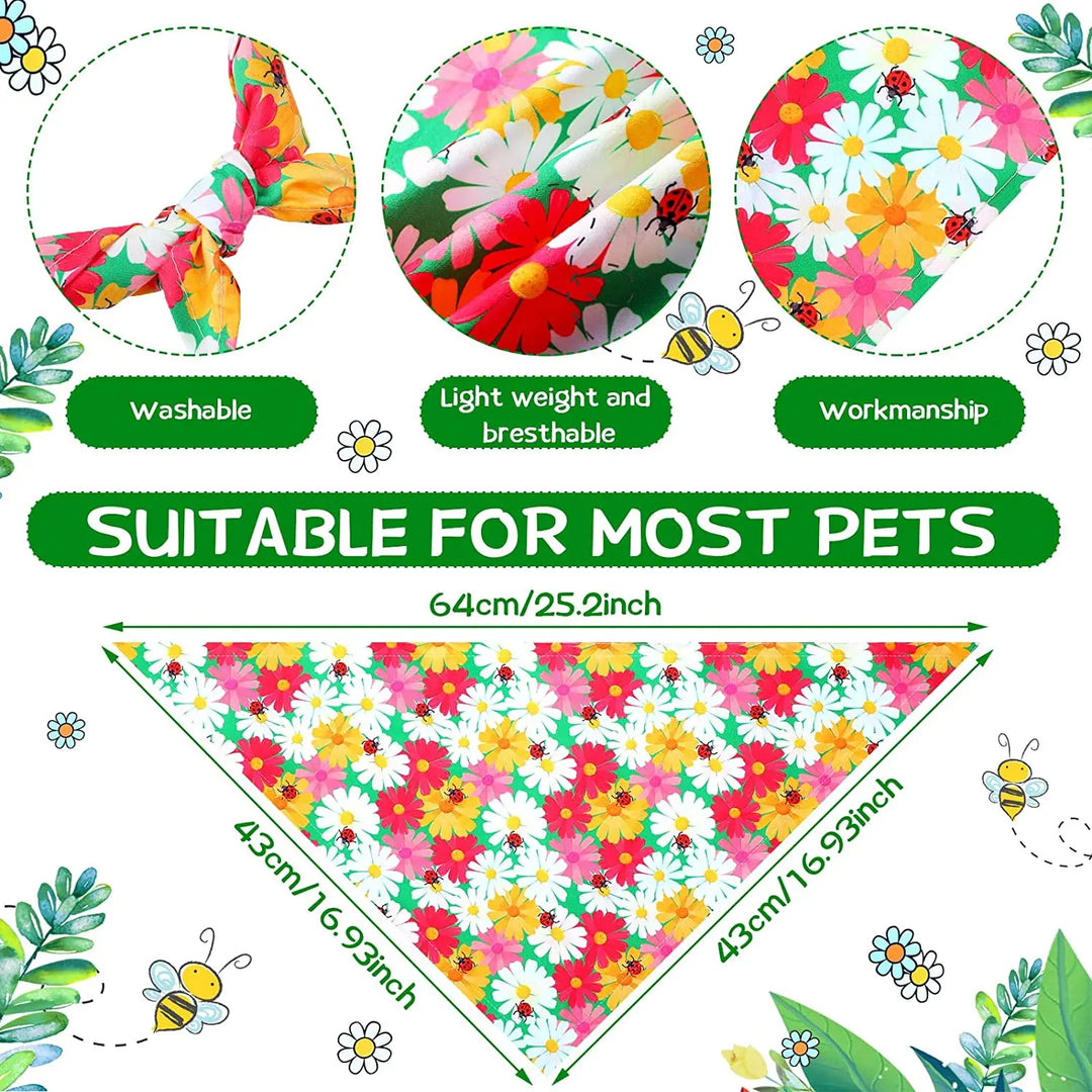 50Pack Flower Floral Dog Bandanas Spring Bee Polyester Triangle Dog Scarf  with Flower Patterns for Small Medium Large Dog Pet