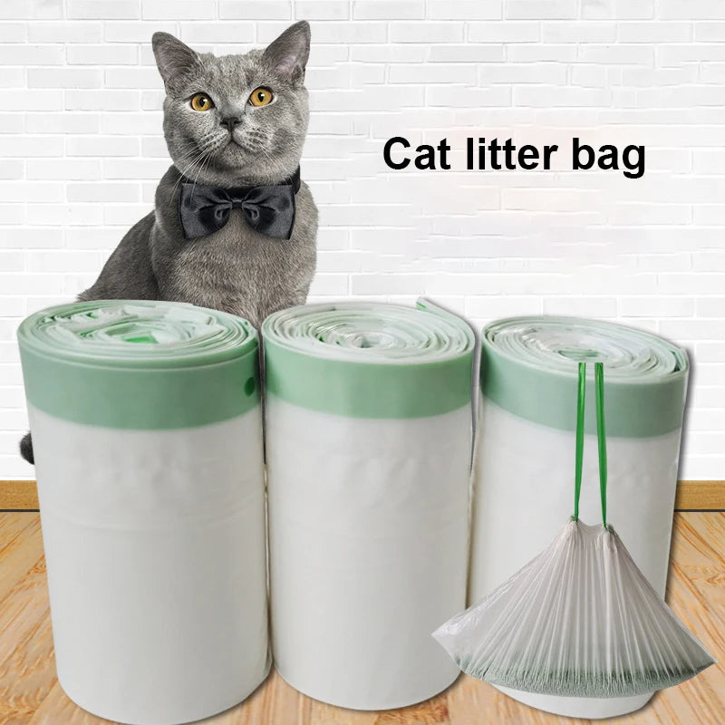 1roll Cat Litter Bag One-time Thickened Drawstring Cat Poop Bag Dispenser Toilette Litter Tray Cleaning Bag Pets Acessorios