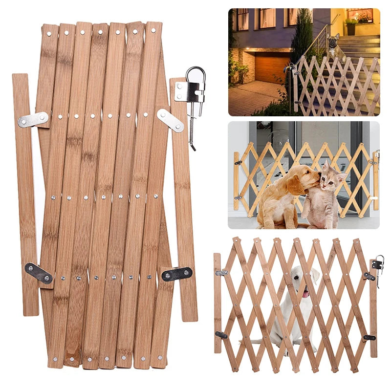 Dog Wood Sliding Gate Wooden Expandable Gate  Child Stair Safety Wooden Gate Retractable Wooden Fence
