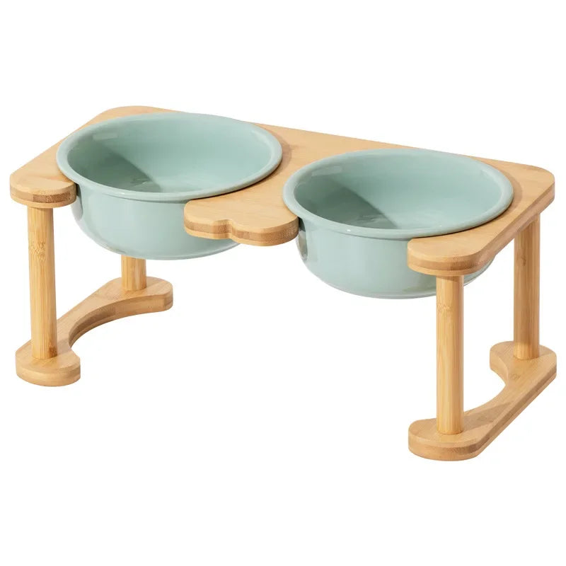 Big Dogs Dining Table Elevated Pet Double Food Water Bowls with Wooden Stand Medium Dog Drinking Eating Feeding Feeders