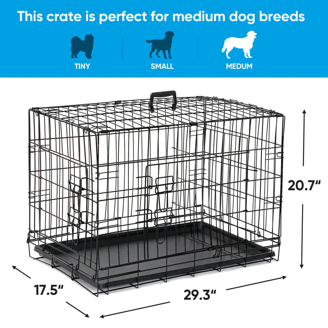 30'' Dog Crate Folding Metal Wire Dog Kennel Cage w/Tray Black