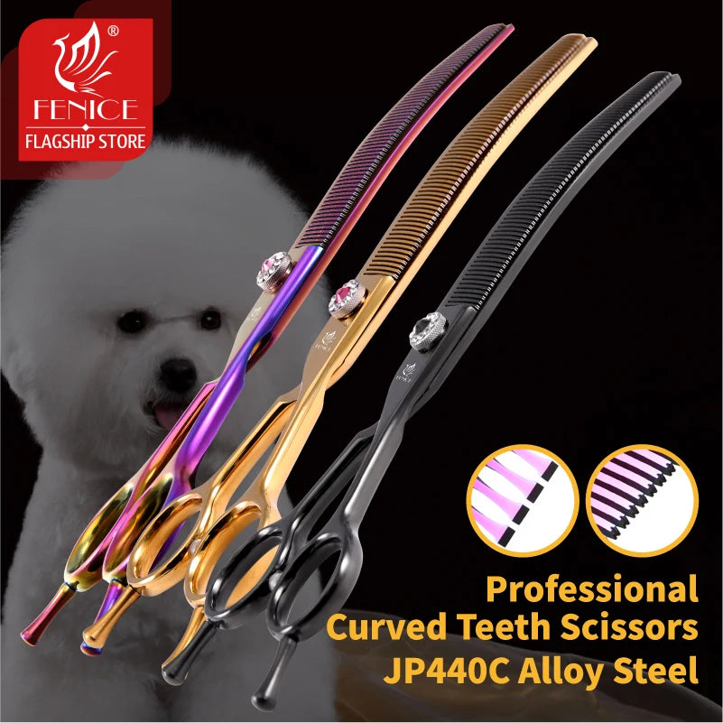 Fenice Professional JP440c 7 inch High quality Pet dog Grooming Scissors Curved thinning Shears Chunker Thinner Scissors