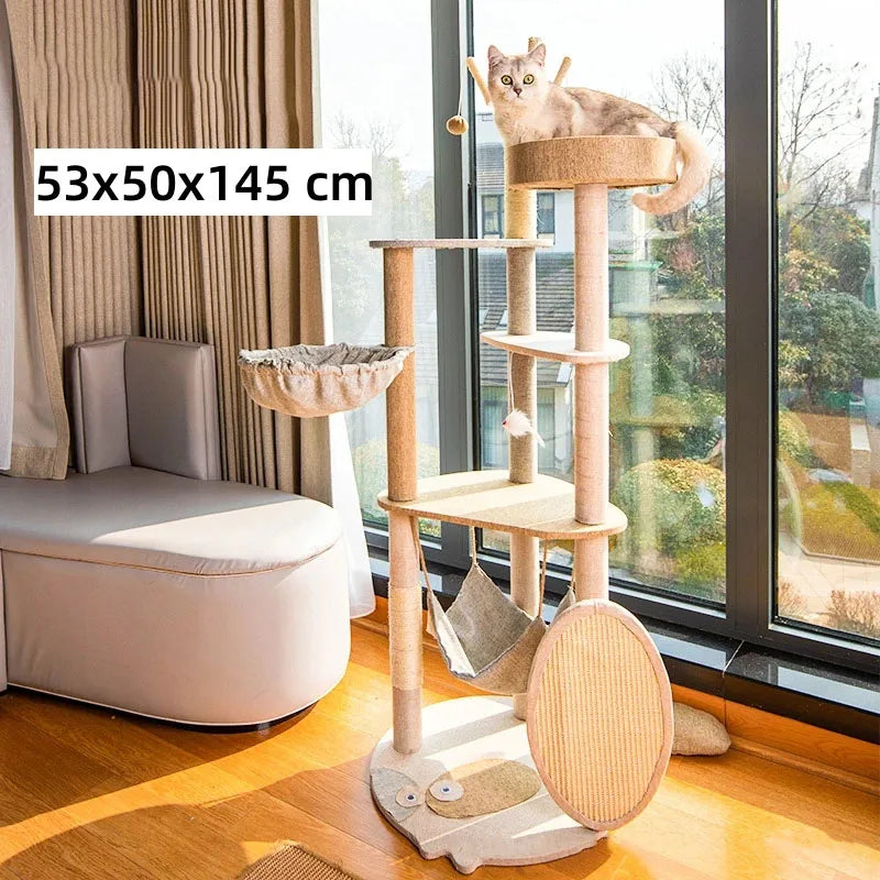 Cat Climbing Frame Indoor Deluxe Integrated Large Cat Climbing Frame Multi Layer Wooden With Sisal Rope Pet Claw Sharpener