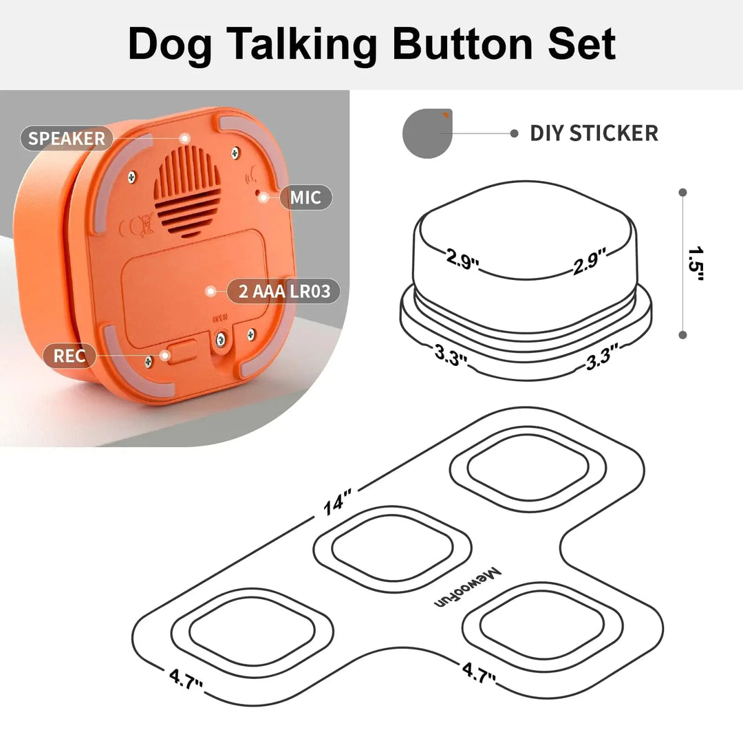 MEWOOFUN Dog Button Record Talking Pet Communication Vocal Training Interactive Toy Bell Ringer With Pad and Sticker Easy To Use