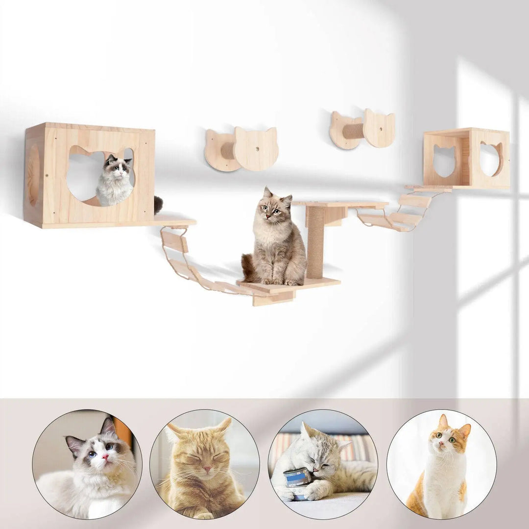 Cats Wall Mounted Scratching Posts Climbing Shelf Cat tower Hammock With Solid Wooden Furniture Cat Gym For Pet Kittens Sleeping