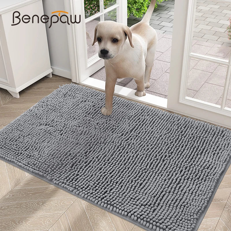 Benepaw Non-Slip Microfiber Dog Door Mat For Muddy Paws Absorbs Moisture Dirt Soft Quick Dry Rubber Base Pet Entry Pad Washable