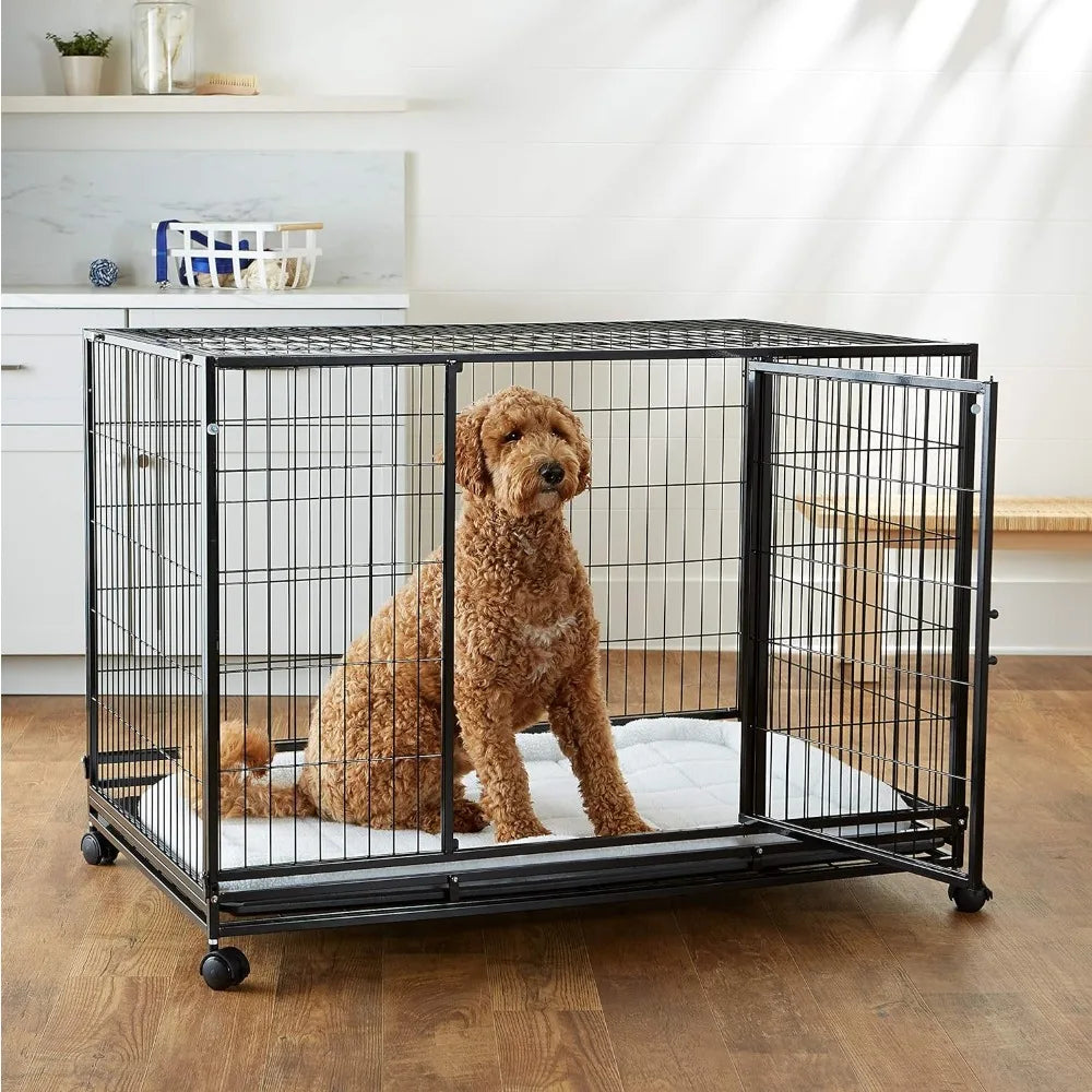 Dog Cage for Big Dogs 43.5“L X 29.8”W X 34.3“H Heavy Duty Stackable Dog Pet Kennel on Wheels With Tray Black Houses and Habitats