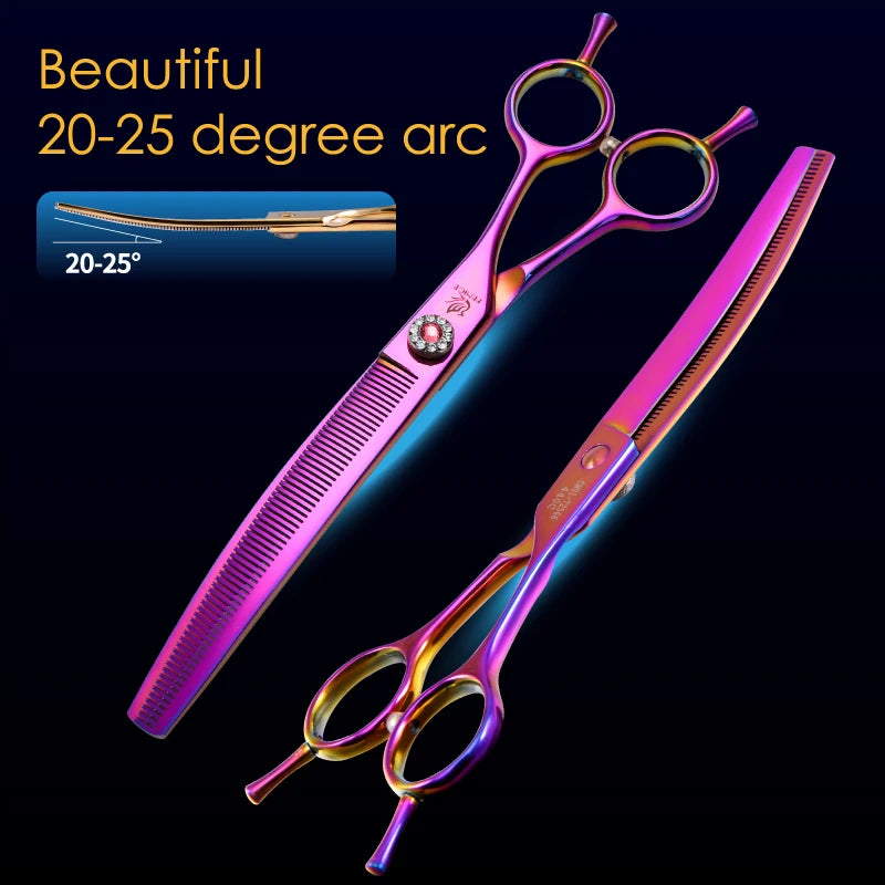 Fenice Professional JP440c 7 inch High quality Pet dog Grooming Scissors Curved thinning Shears Chunker Thinner Scissors