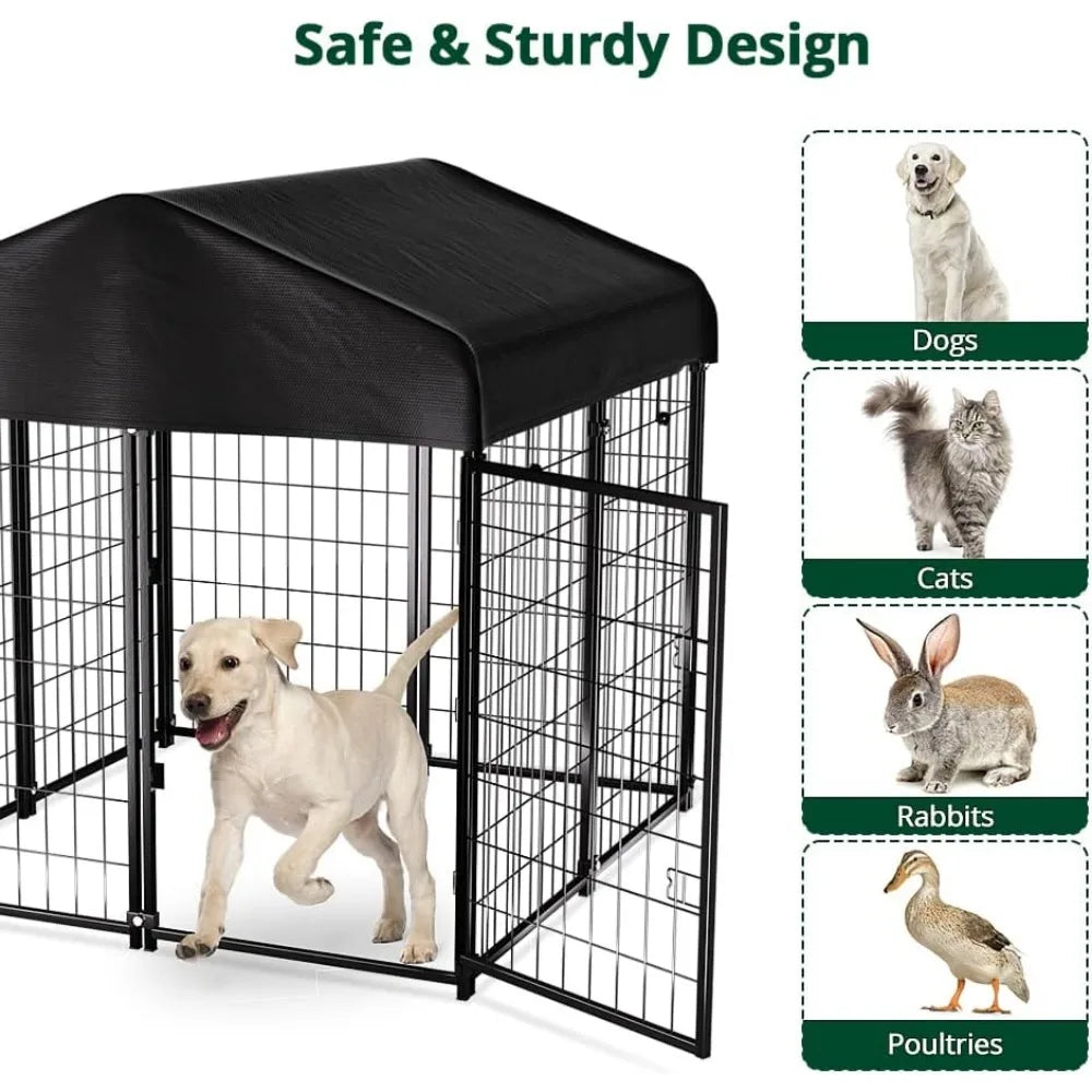 Pet Dog Kennel Outdoor Dog House With Roof Waterproof Cover for Medium to Small Dog Outside 4ft X 4ft X 4.5ft Cage Supplies Home