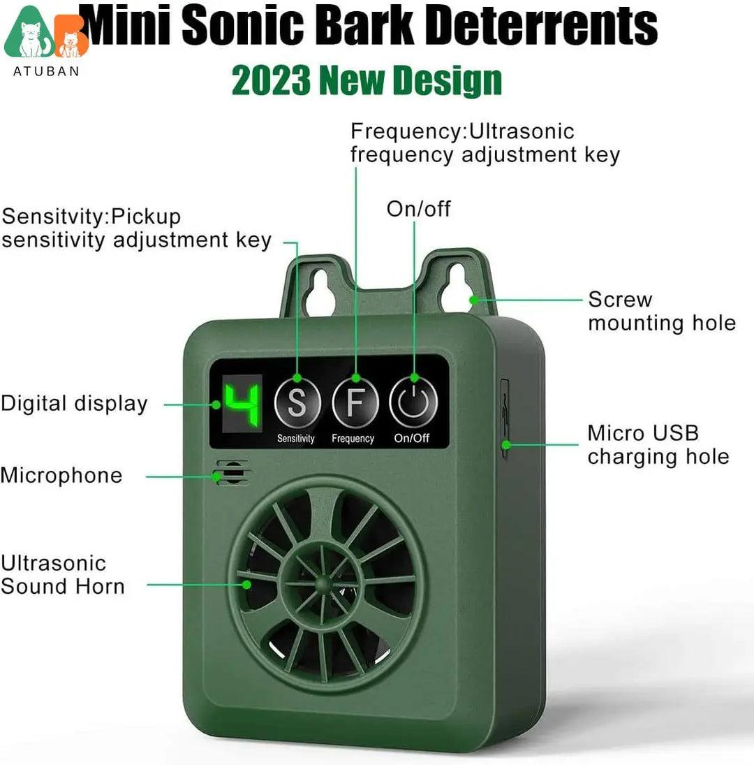 ATUBAN Control Ultrasonic Anti Barking Device,Stop Dog Bark Deterrents with Adjustable Ultrasonic Level Control Sonic