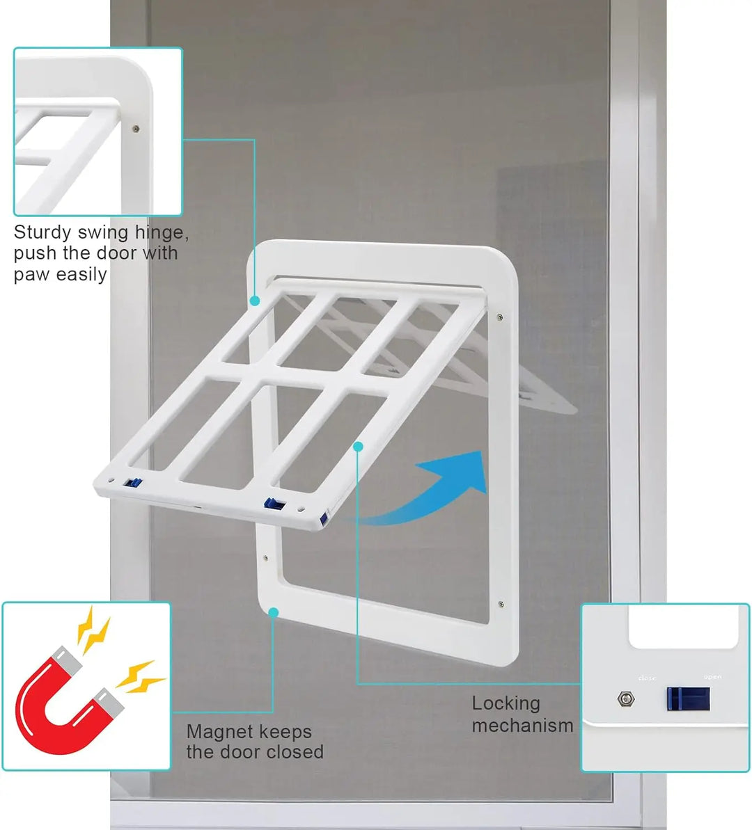 ATUBAN Dog Screen Door, Inside Door Flap 11x13 Inch Lockable Pet Screen Door Magnetic Closure Sturdy Doggie Door for Screen Door