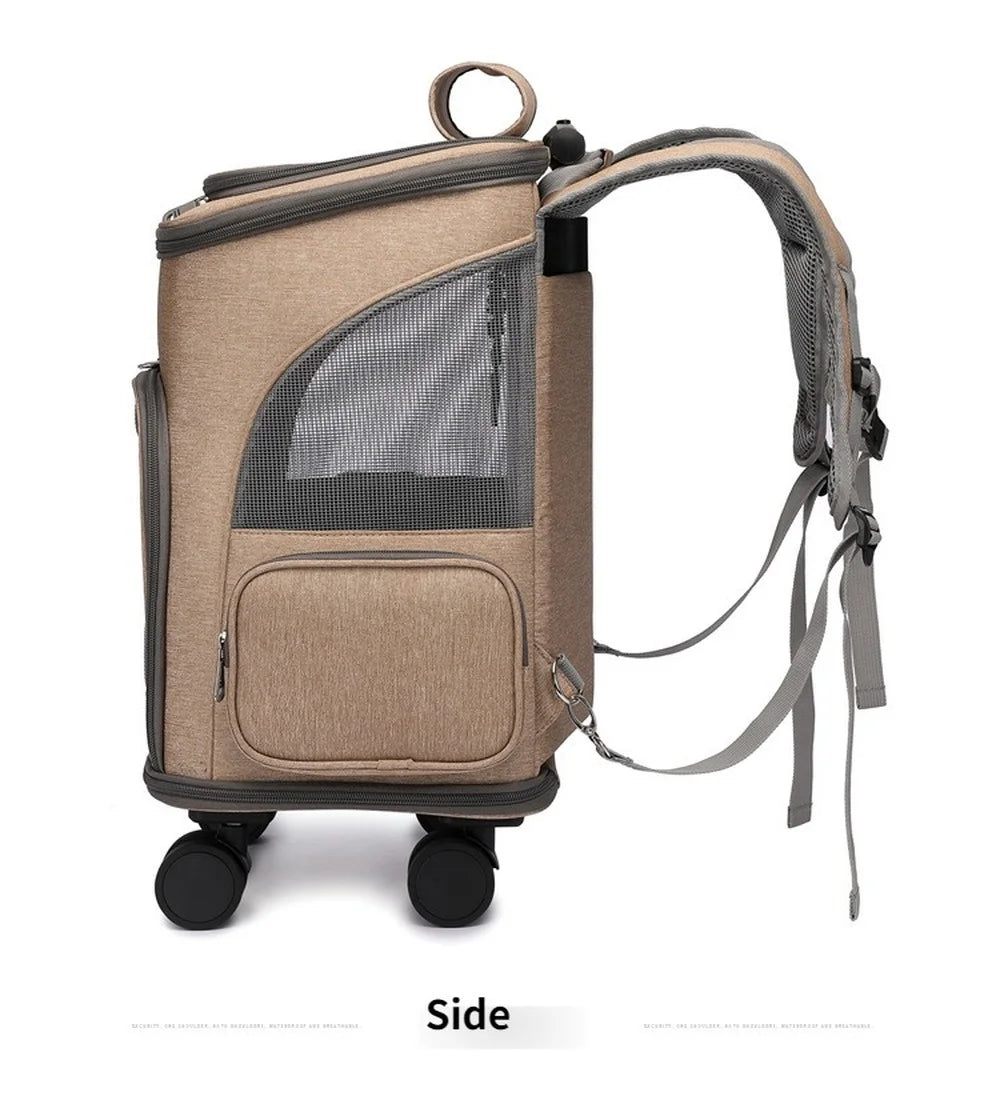 Wheeled Pet Carrier Backpack Travel Carrier for Dogs Cats Puppy Removable Rolling Wheels Mesh Ventilation Window Storage Pockets