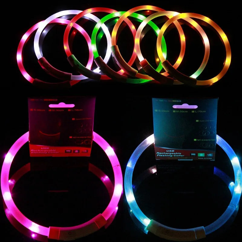 LED Glowing Dog Collar Flashing Rechargea Luminous Collar Night Anti-Lost Dog Light HarnessFor Puppy Pet Products