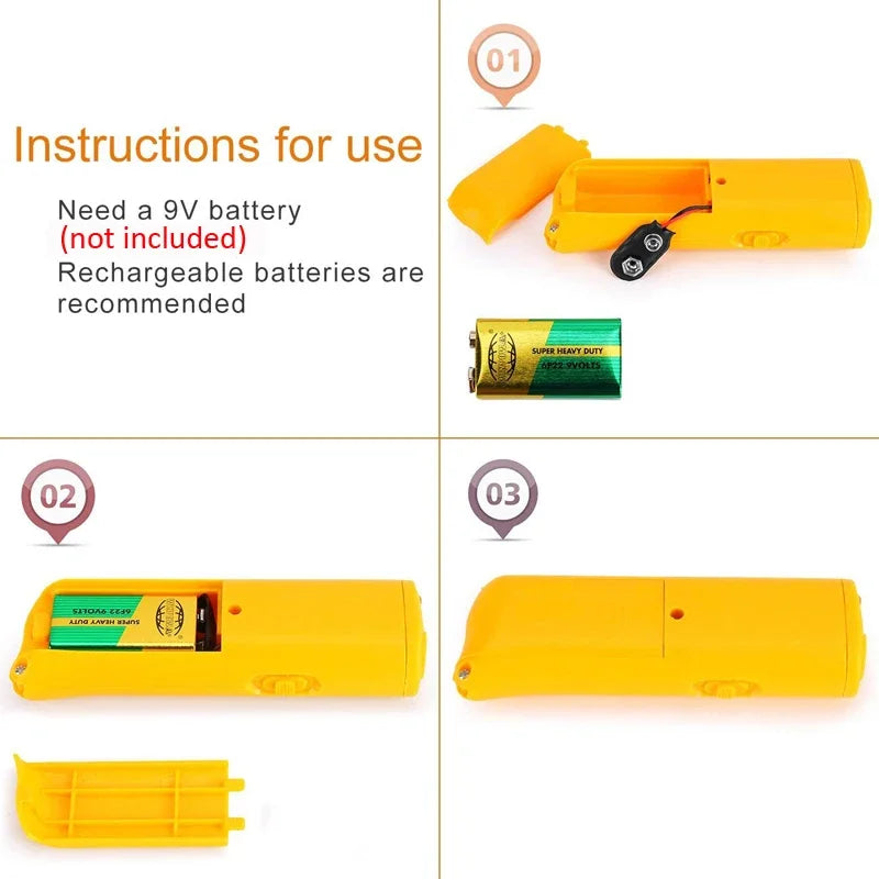 1Pcs 3 in 1 Dog Repeller Device LED Ultrasonic Dog Training Repellents Anti Barking Device with Flash Light Outdoor Portable