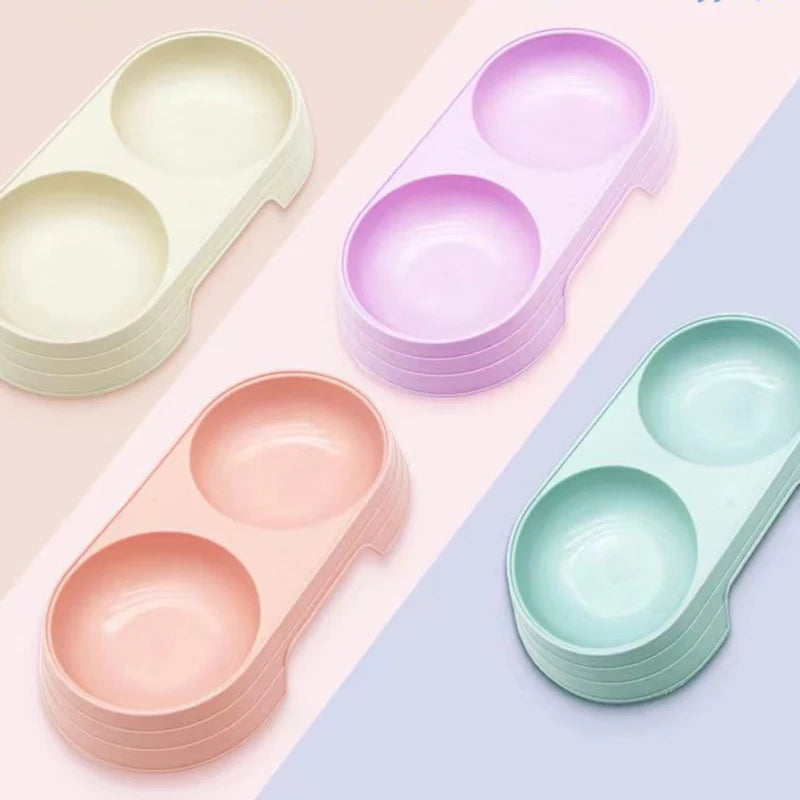 Macaron Pet Double Bowl Plastic Kitten Dog Food Bowl Drinking Tray Feeder Cat Feeding Pet Supplies Cat Accessories Pet Food Bowl