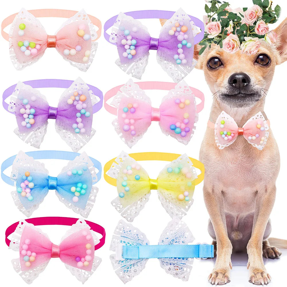 100pcs Cute Lace Dog Bowties Fashion Dog Bowknot Bow Ties For Dogs Pets Grooming Accessories Pet Supplies For Small Dogs