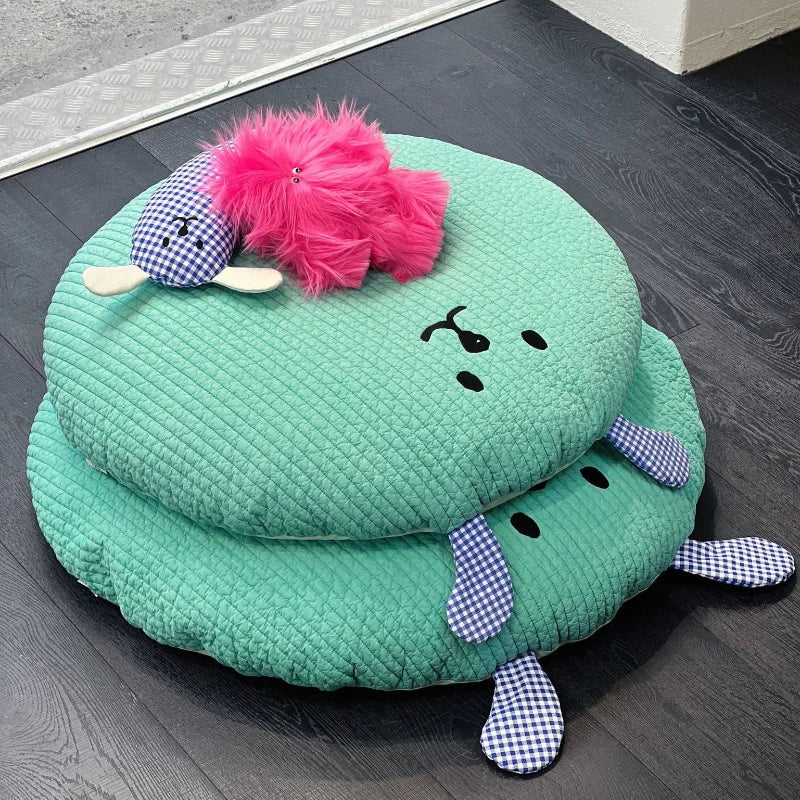 Cotton Soft Cute Cushion Pet Cushion Round Quilted Cotton Non-Stick Hair Removable Puppy Deep Sleep Dog Bed Kennel Dog Supplies