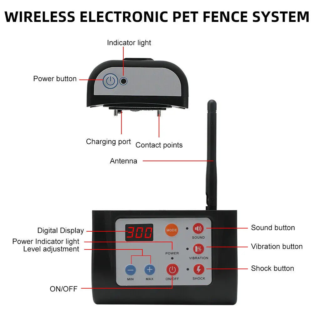 300 meters Range for Pet Fence System With Remote for Dogs  in Electronic 2 in 1 Wireless with 3 collars 100g2280