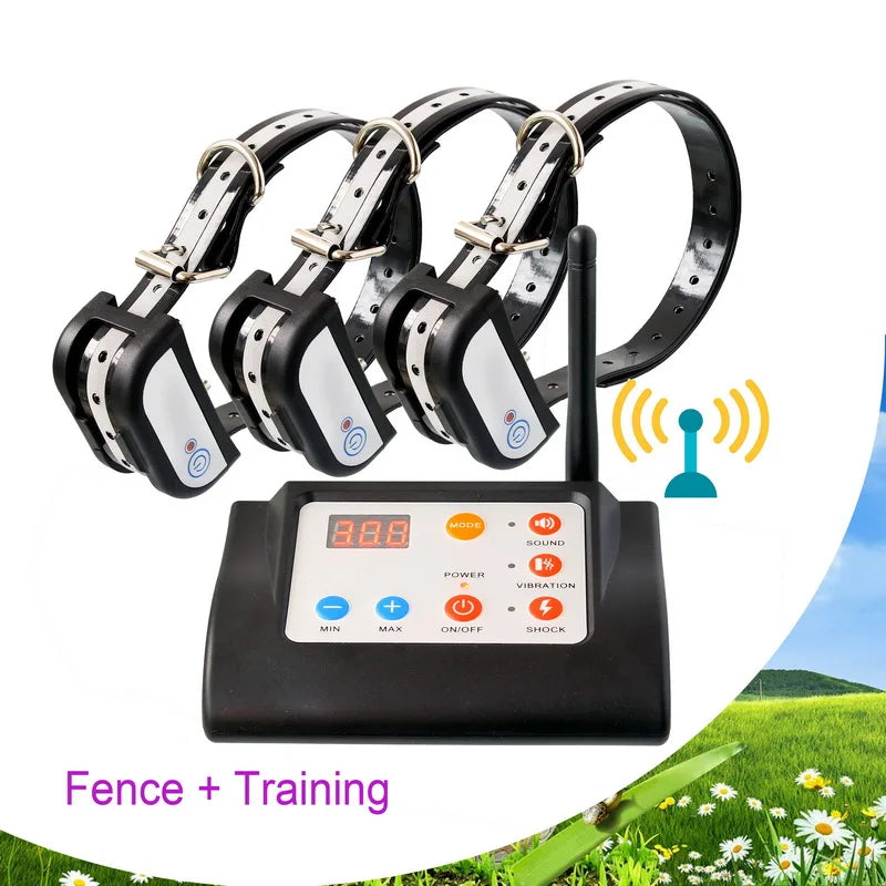 Within 300 meters Range for Pet Fence System With Remote for Dogs  in Electronic 2 in 1 Wireless with 3 collars BNF